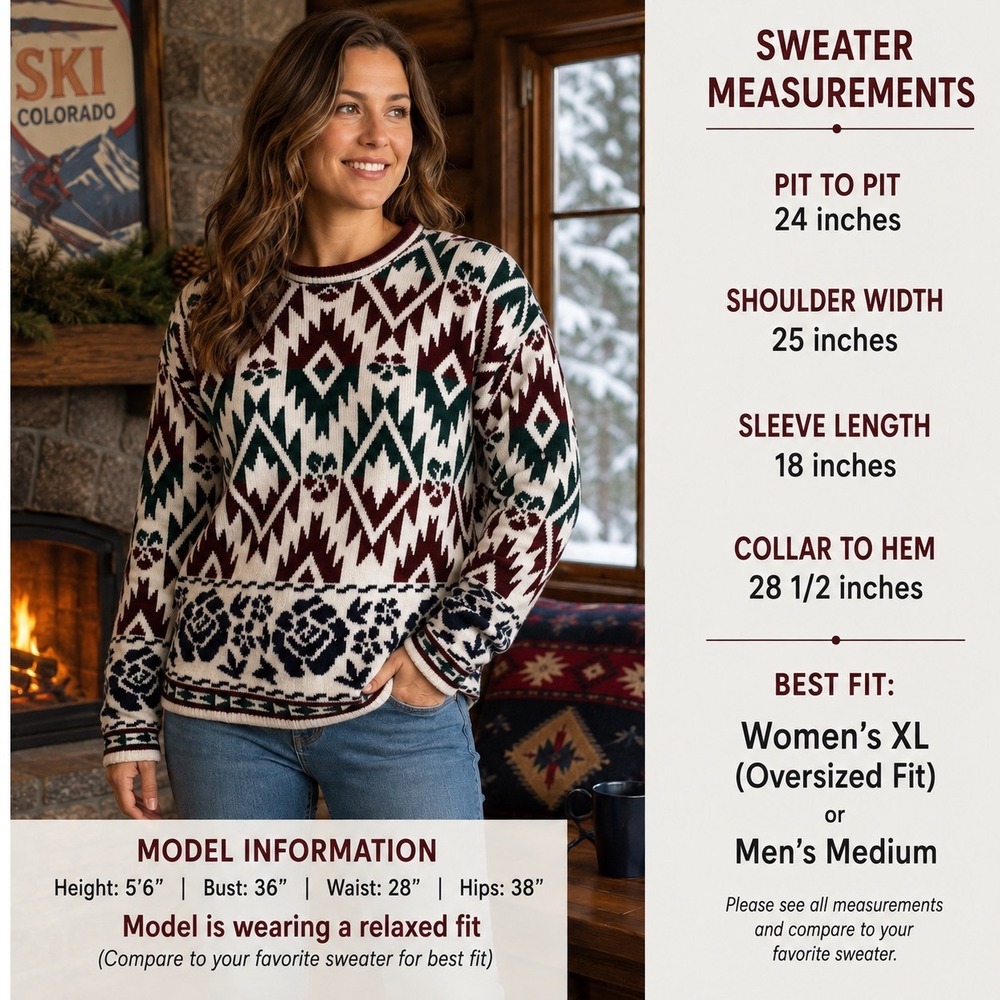 Vintage Fair Isle Aztec Southwestern Knit Sweater Women's XL Ski Lodge 90s Cabin